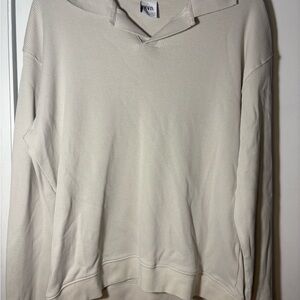 ZARA Cream Waffle-Knit Collar Crewneck Sweater